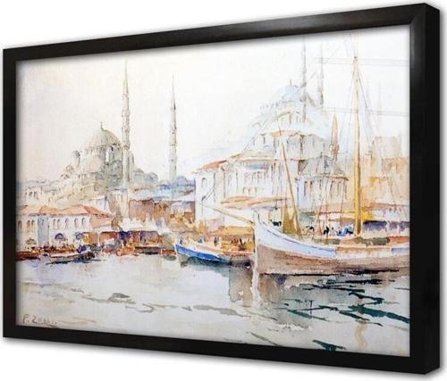 Eski Istanbul Fausto Zonaro Çerçeveli Cam Tablo