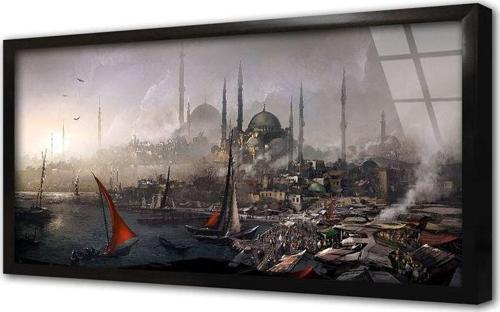 Istanbul Kırmızı Yelkenlı Kayıklar Çerçeveli Cam Tablo