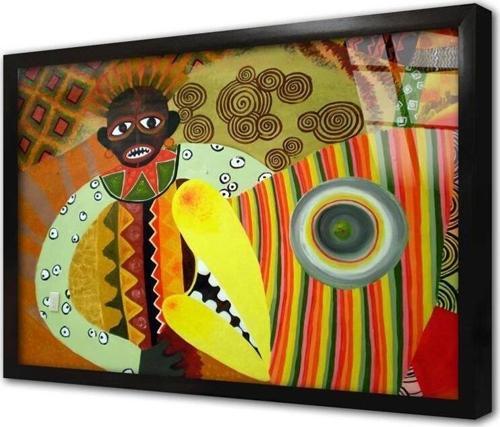 Afrikalı Kabile Üyesi Çerçeveli Cam Tablo