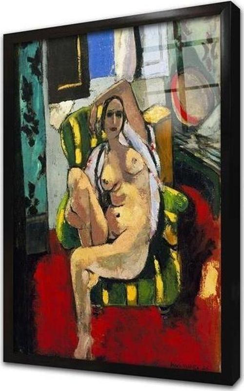 Odalisque With A Tambourine Çerçeveli Cam Tablo