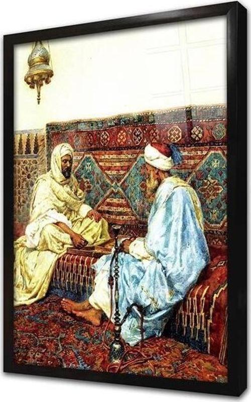 Tavla Oynayan Hacı Çerçeveli Cam Tablo