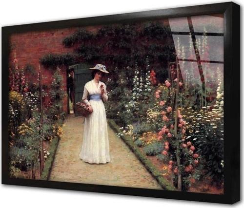 Bahçede Gezinen Kadın Frederic Leighton Çerçeveli Cam Tablo