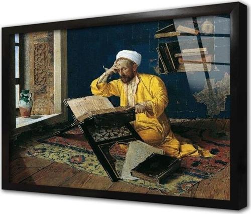 Kuran Okuyan Adam Çerçeveli Cam Tablo