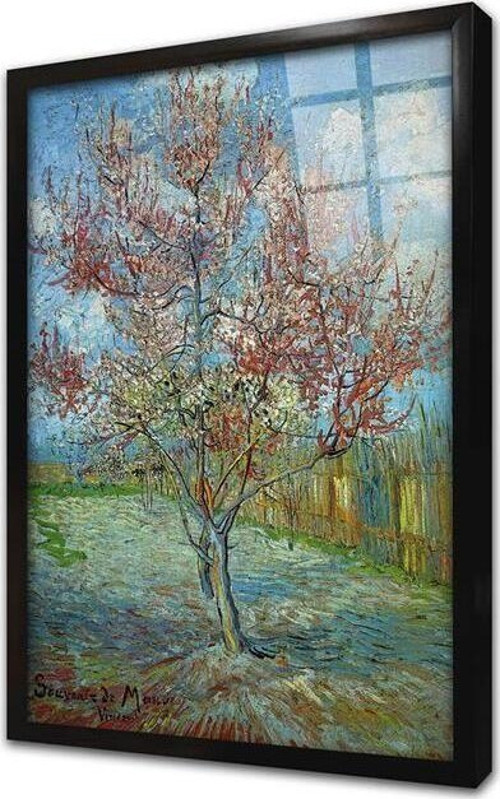Pink Peach Trees Çerçeveli Cam Tablo