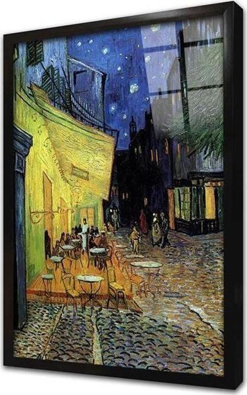 Gece Cafe Terrace Van Gogh Çerçeveli Cam Tablo