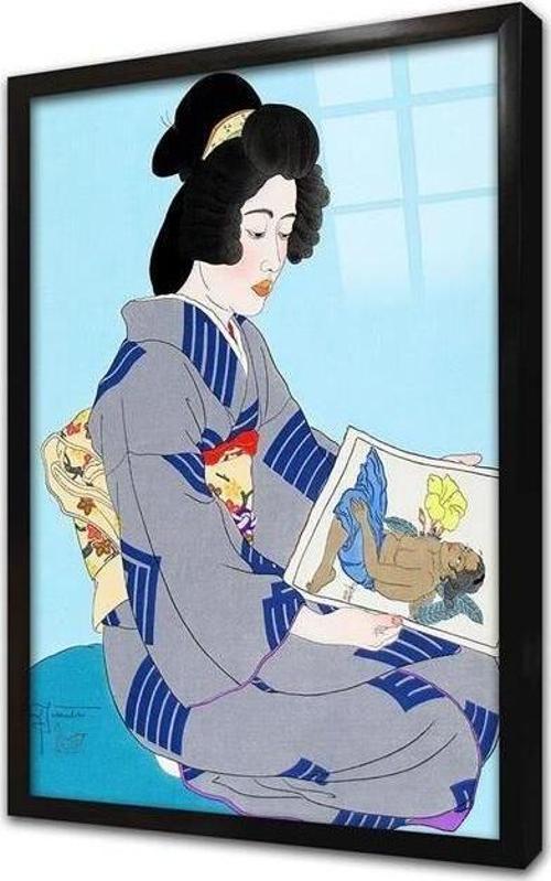 Japon Kadın Çerçeveli Cam Tablo