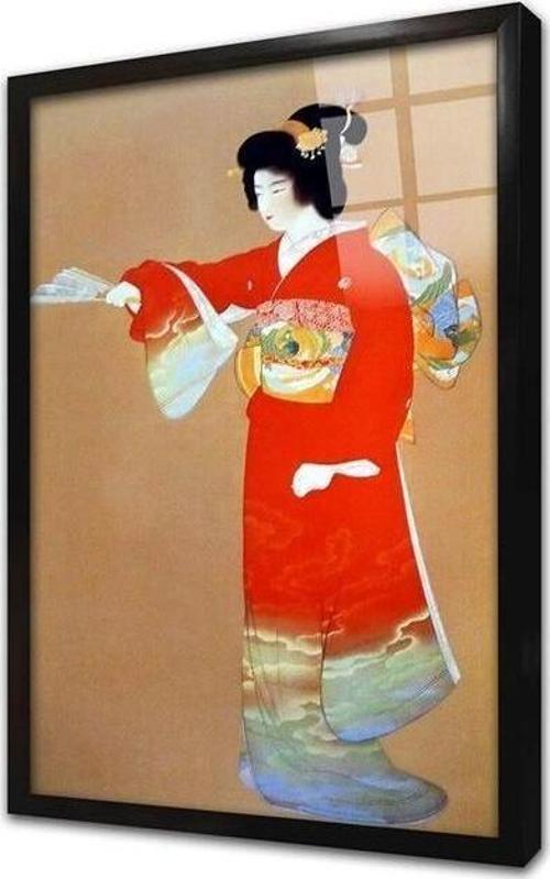 Japon Kadın Çerçeveli Cam Tablo