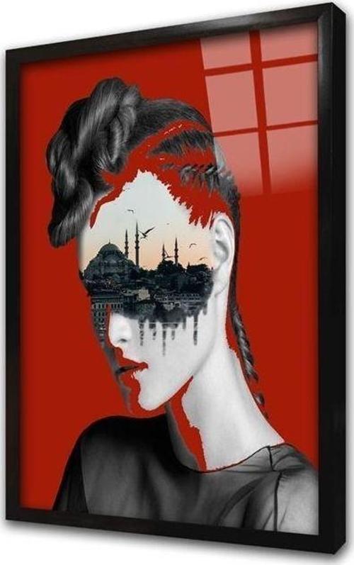 Istanbul Kadın Manipülasyon Kırmızı Çerçeveli Cam Tablo