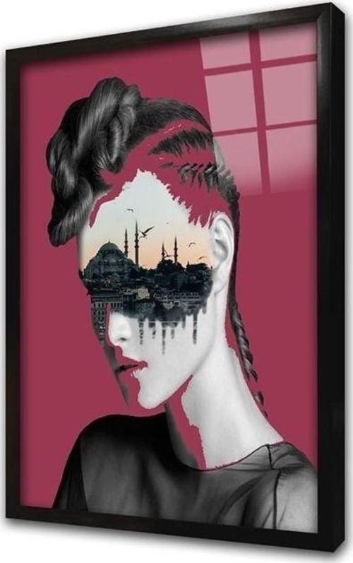 Istanbul Kadın Manipülasyon Pembe Çerçeveli Cam Tablo