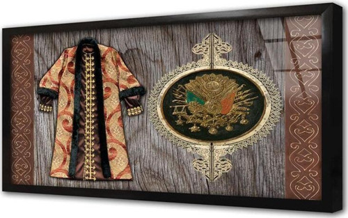 Osmanlı Arması Ve Kaftan 1 Çerçeveli Cam Tablo