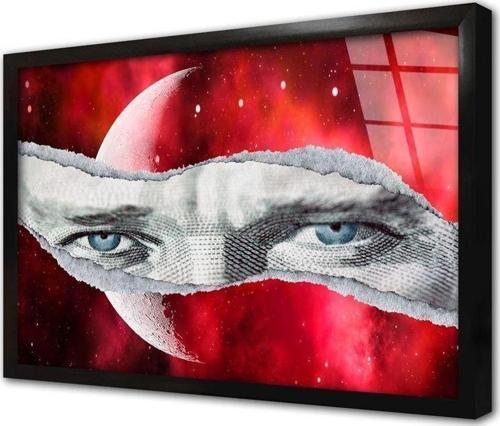 Türk Bayrağı Ve Atatürkün Gözleri Çerçeveli Cam Tablo