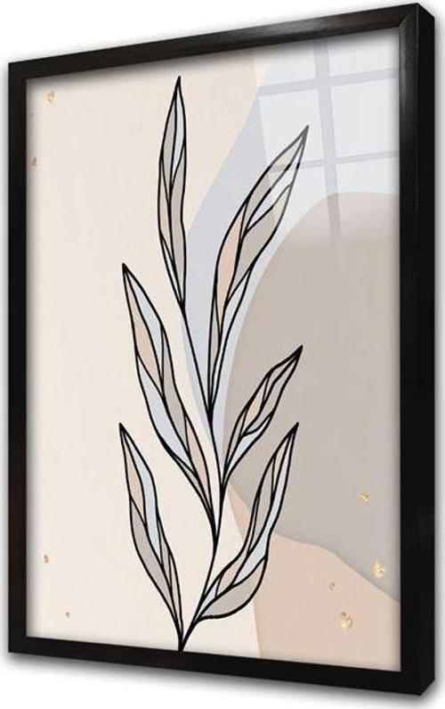 Line Art Yaprak Çerçeveli Cam Tablo