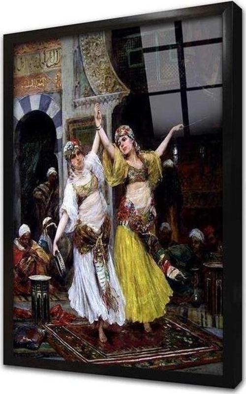 Haremde Dans Eden Cariyeler Çerçeveli Cam Tablo