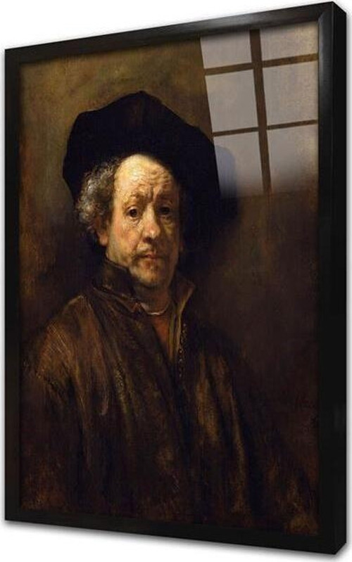 Portre Rembrandt Otoportre Çerçeveli Cam Tablo