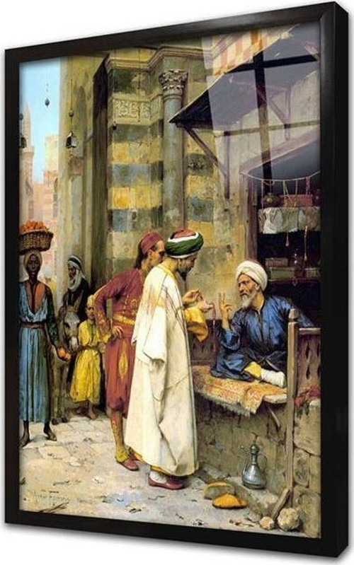 Tesbih Alışverişi Yapan Tüccar Çerçeveli Cam Tablo