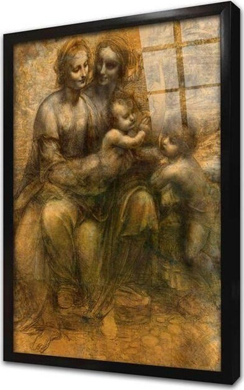 Meryem Ana Çocuk Isa Eskiz L Da Vinci Çerçeveli Cam Tablo