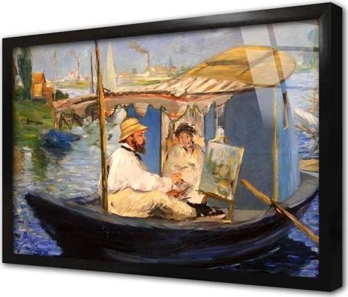 Monet Teknede Resim Yapıyor Manet Çerçeveli Cam Tablo