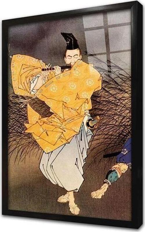 Ay Işığında Flüt Çalan Japon Çerçeveli Cam Tablo
