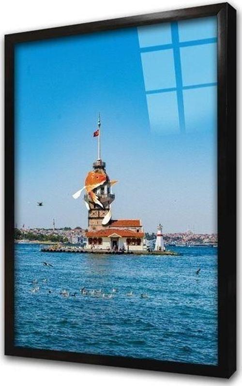 Kız Kulesi Ve Japon Balığı Manipülasyon Çerçeveli Cam Tablo