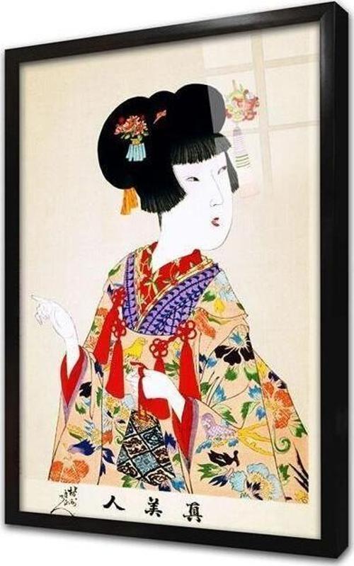 Japon Kadın Çerçeveli Cam Tablo