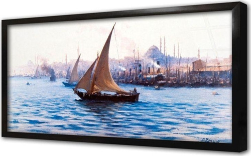 Denizde Yelkenli Çerçeveli Cam Tablo