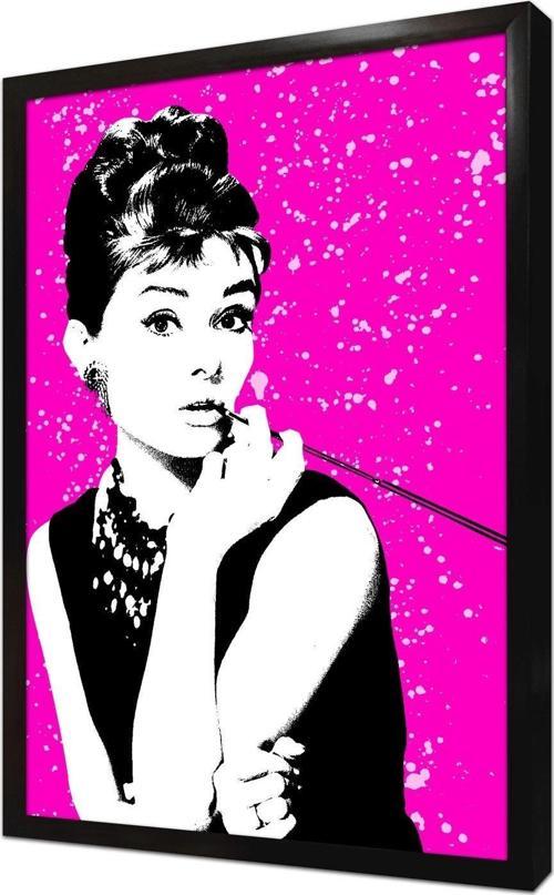 Renkli Audrey Hepburn Çerçeveli Cam Tablo