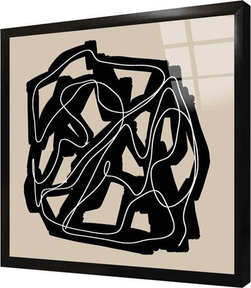 Siyah Krem Soyut Çerçeveli Cam Tablo