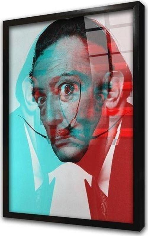 Salvador Dali Glitch Çerçeveli Cam Tablo