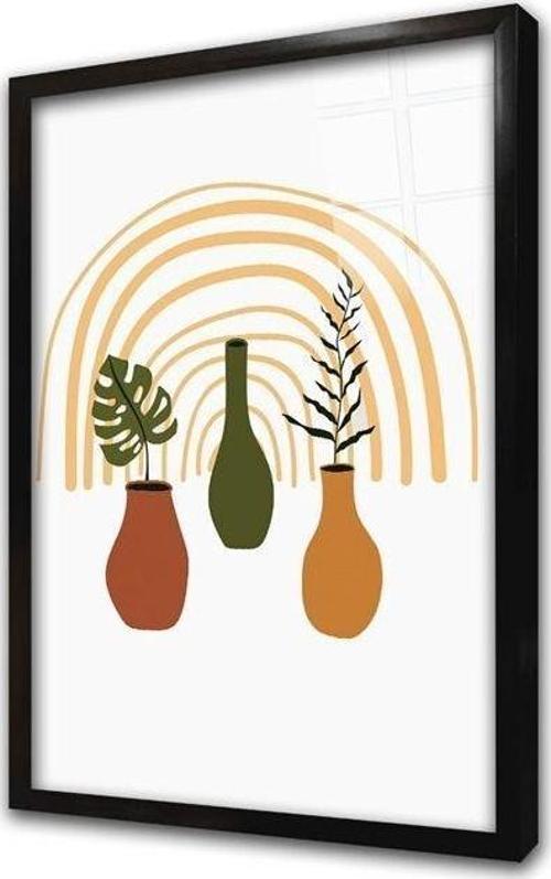 Line Art Objeler Çerçeveli Cam Tablo