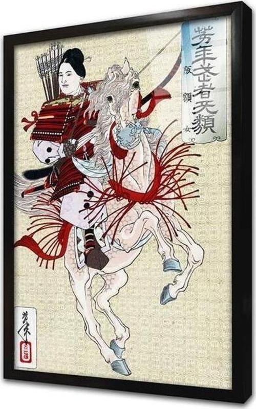 Japon Samuray Kadın Çerçeveli Cam Tablo