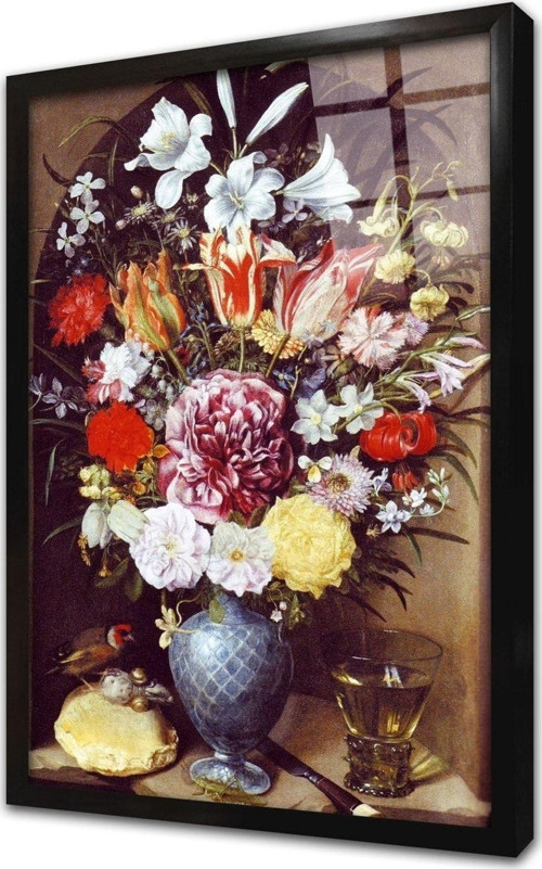 Vazoda Çiçekler Çerçeveli Cam Tablo 60x90 cm