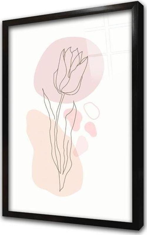 Line Art Çiçek Vı Çerçeveli Cam Tablo