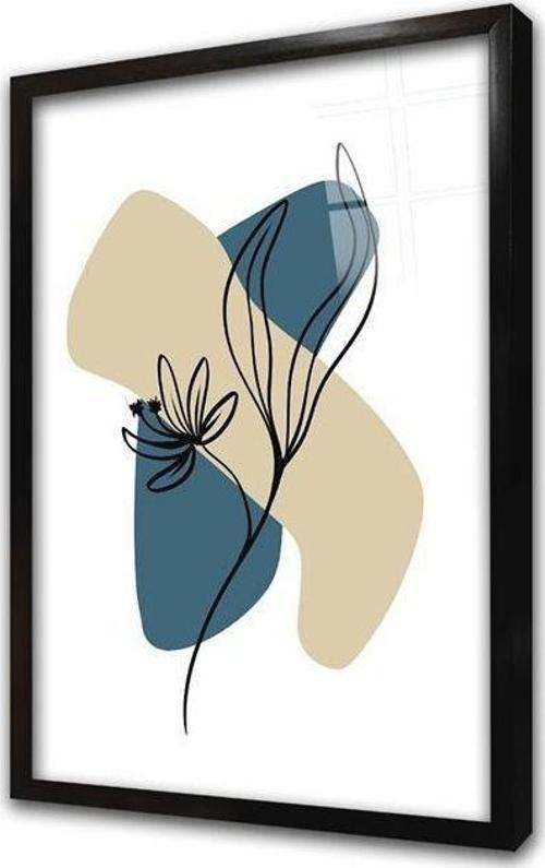 Line Art Çiçek Çerçeveli Cam Tablo