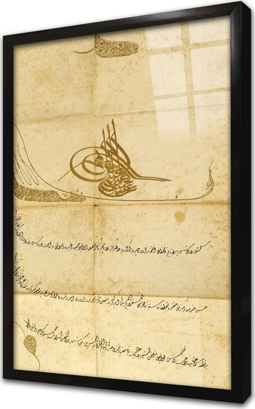 Osmanlı Padişah Fermanı Çerçeveli Cam Tablo 60x90 cm