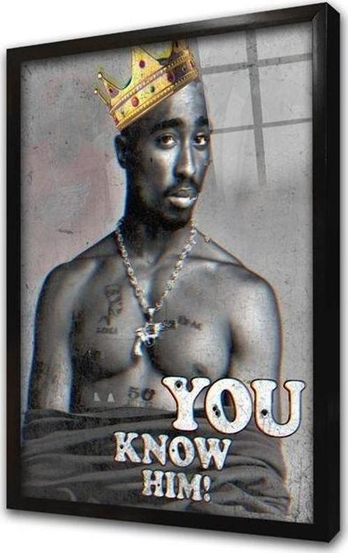 Tupac Glitch Çerçeveli Cam Tablo