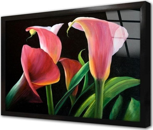 Pembe Çiçek Çerçeveli Cam Tablo 50x70 cm