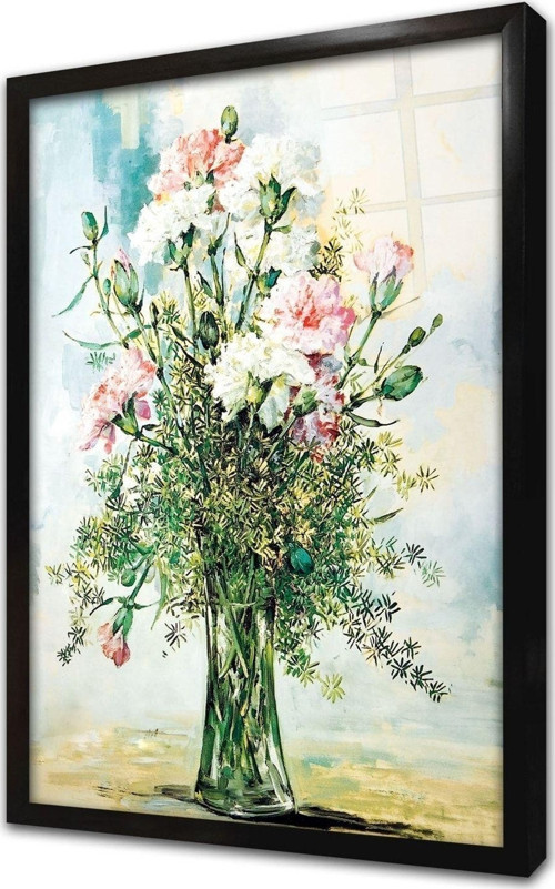 Vazoda Çiçekler Çerçeveli Cam Tablo 50x70 cm