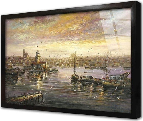 Istanbul Gün Batımı Kız Kulesi Çerçeveli Cam Tablo 50x70 cm