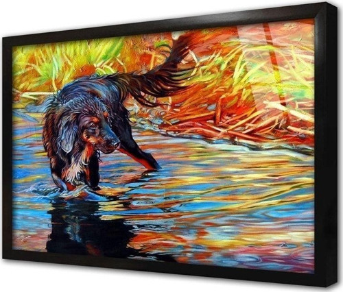 Gölette Dolaşan Köpek Çerçeveli Cam Tablo 30x40 cm
