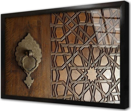 Ahşap Oyma Kapı Çerçeveli Cam Tablo 60x90 cm