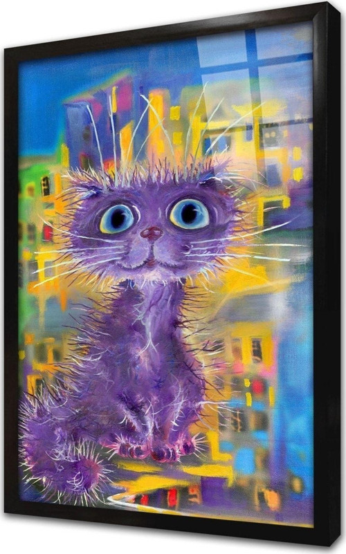 Sevimli Kedi Çerçeveli Cam Tablo 30x40 cm