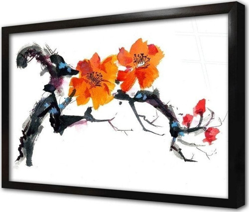 Kırmızı Çiçek Çerçeveli Cam Tablo 50x70 cm