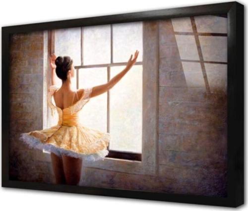 Sarı Kıyafet Giymiş Balerin Kadın Çerçeveli Cam Tablo 50x70 cm