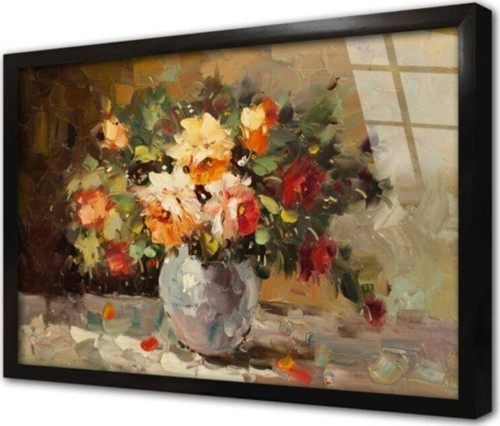 Vazoda Güller Çerçeveli Cam Tablo 50x70 cm