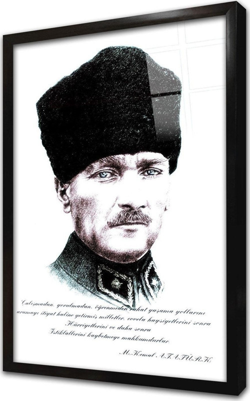 Mustafa Kemal Atatürk Yazılı Çerçeveli Cam Tablo 60x90 cm