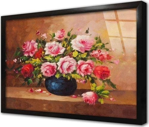 Vazoda Güller Çerçeveli Cam Tablo 50x70 cm