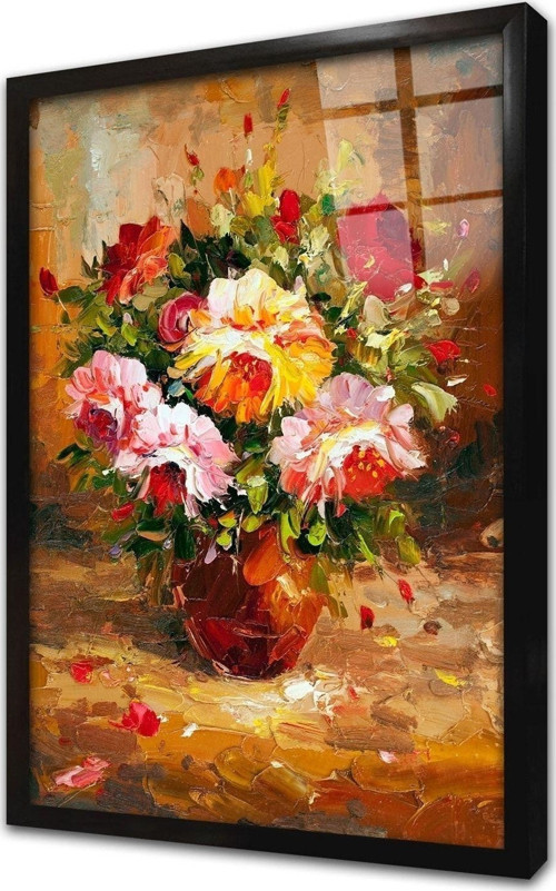 Vazoda Güller Çerçeveli Cam Tablo 50x70 cm