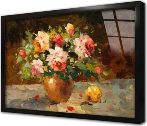 Vazoda Güller Çerçeveli Cam Tablo 50x70 cm