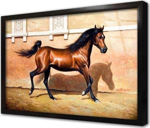 Duran Kahverengi At Çerçeveli Cam Tablo 60x90 cm