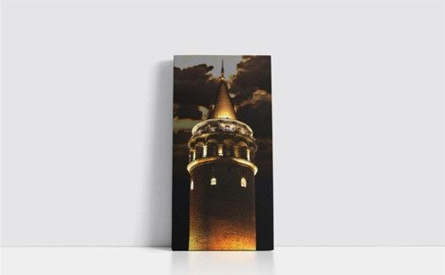 Galata Kulesi Gece Çerçeveli Mdf Tablo 40x80 cm